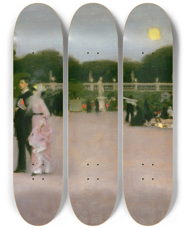 Triptych art skateboard deck of John Singer Sargent In The Luxembourg Gardens by John Singer Sargent (1856-1925)