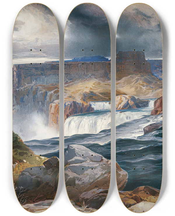 Triptych art skateboard deck of Thomas Moran Great Falls Of Snake River Idaho Territory_1 by Thomas Moran (1837-1926)