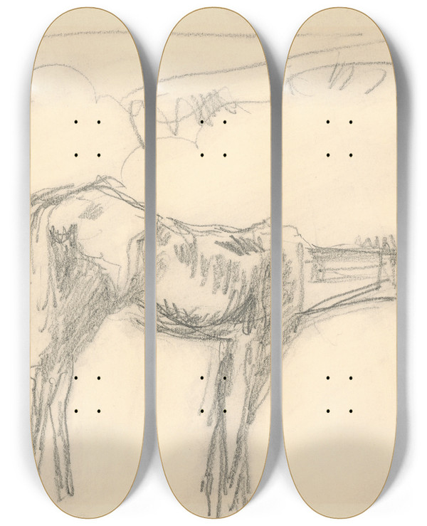 Triptych art skateboard deck of Cyprin Majernk Lonely Horse by Cyprian Majernik (1909-1945)
