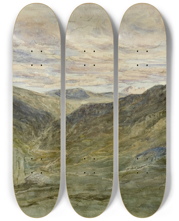 Triptych art skateboard deck of David Cox View In Wales by David Cox (1783-1859)