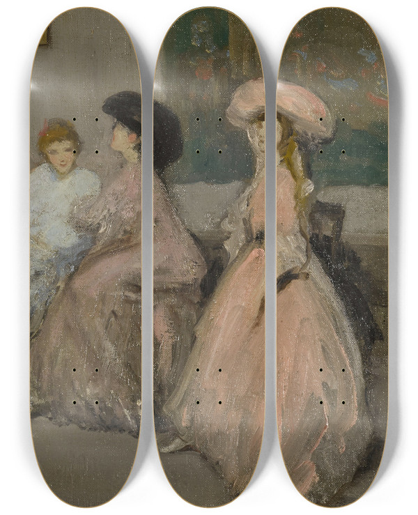 Triptych art skateboard deck of Alfredo Ramos Martnez Trois Lgantes Dans Latelier De Lartiste by Alfredo Ramos Martinez (1871-1946)