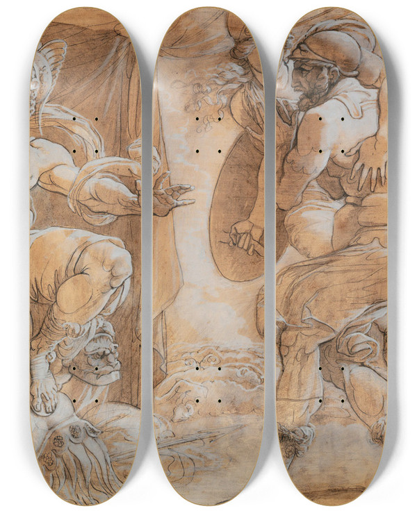 Triptych art skateboard deck of Giuseppe Cades The Suicide Ofajax by Giuseppe Cades (1750-1799)