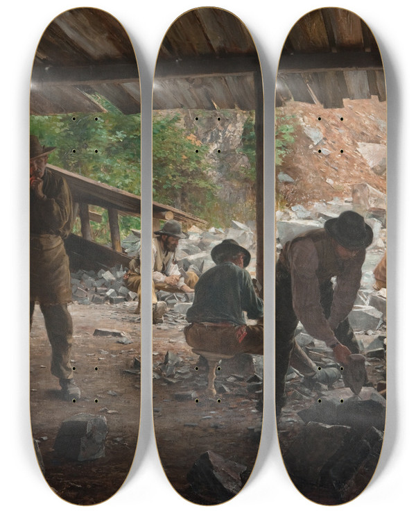 Triptych art skateboard deck of Axel Jungstedt Stone Workers by Axel Jungstedt (1859-1933)