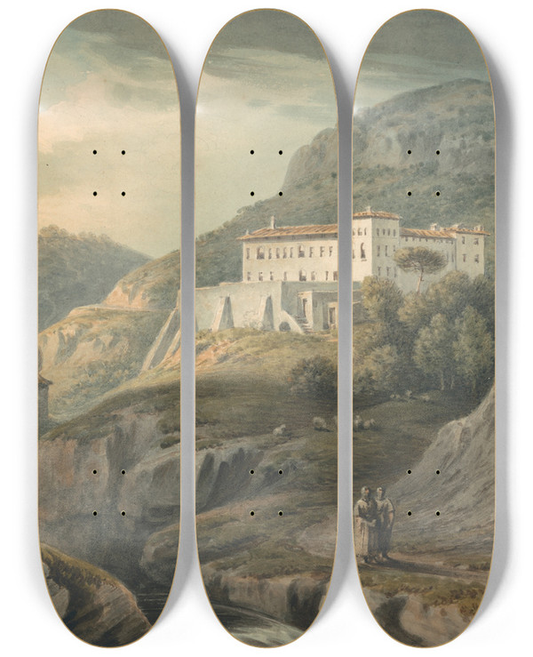 Triptych art skateboard deck of John Warwick Smith Convent At Vietri Near Salerno by John Warwick Smith (1749-1831)