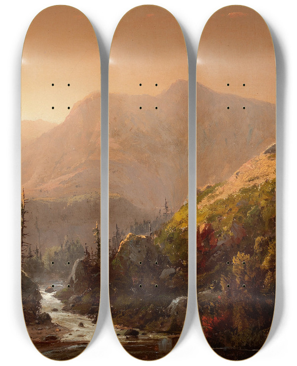 Triptych art skateboard deck of William Louis Sonntag Autumn Landscape by William Louis Sonntag (1822-1900)