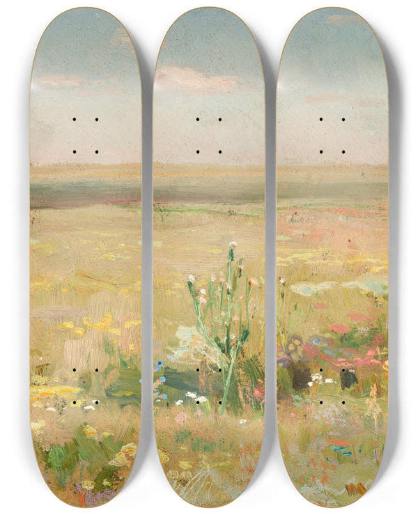 Triptych art skateboard deck of Jan Stanislawski Steppe by Jan Stanislawski (1860-1907)