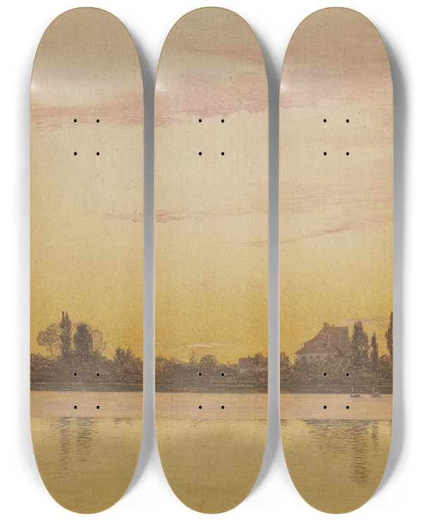 Triptych art skateboard deck of Christen Kbke Dosseringen Seen From The Sea by Christen Kobke (1810-1848)