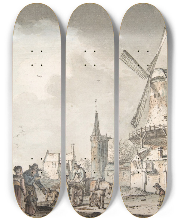 Triptych art skateboard deck of Hendrik Meijer December by Hendrik Meijer (1744-1793)