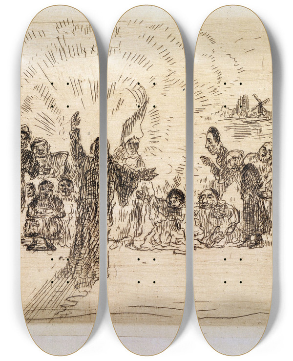 Triptych art skateboard deck of James Ensor Christ And The Beggars by James Ensor (1860-1949)