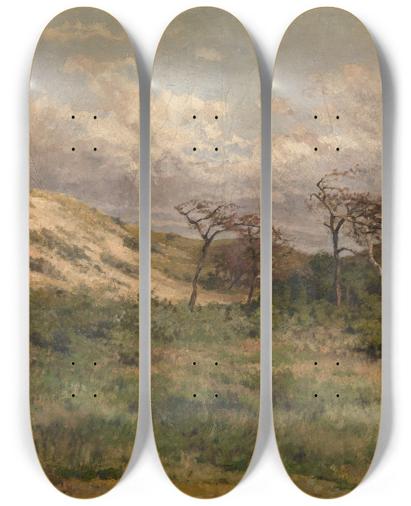 Triptych art skateboard deck of Thodore Baron In The Dunes by Theodore Baron