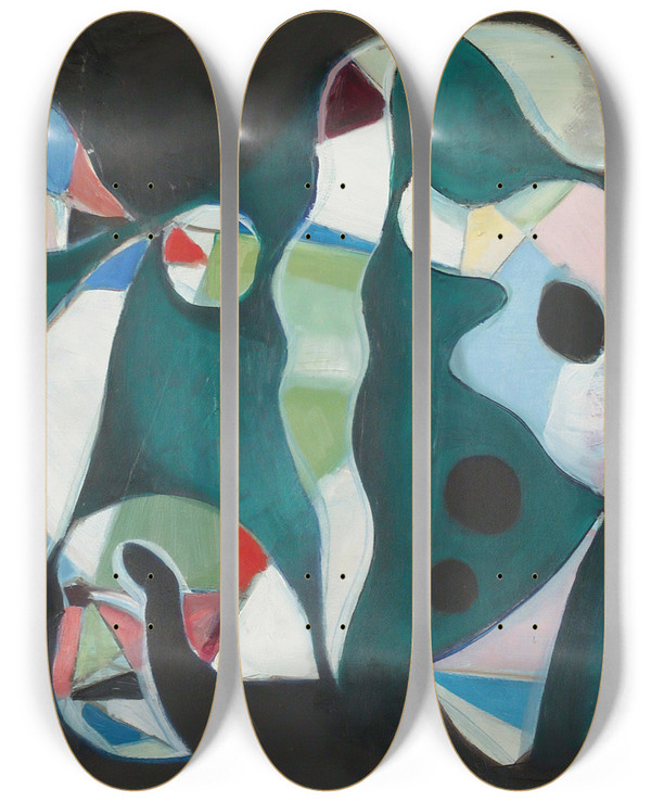 Triptych art skateboard deck of Ole Kandelin Composition_1 by Ole Kandelin (1920-1947)