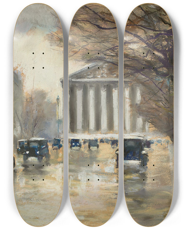 Triptych art skateboard deck of Lesser Ury Paris La Madeleine by Lesser Ury (1861-1931)