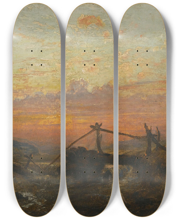 Triptych art skateboard deck of Francis Danby The Broken Bridge by Francis Danby (1793-1861)