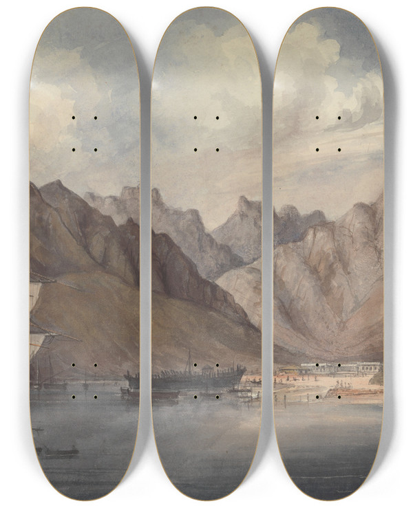Triptych art skateboard deck of Charles Dyce A Mediterranean Port by Charles Dyce (1816-1853)