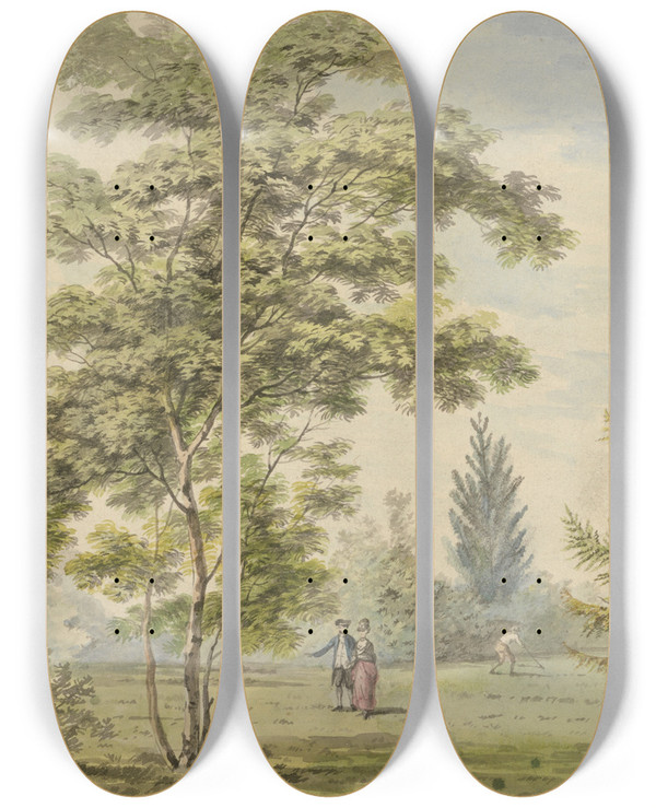 Triptych art skateboard deck of George Barret The Acacia Tree by George Barret (1767-1842)