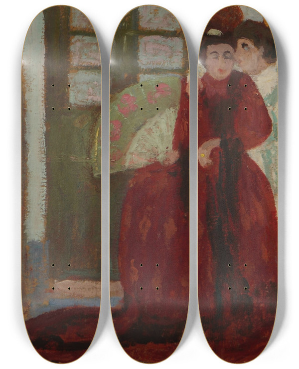 Triptych art skateboard deck of Pedro Figari Confidencia by Pedro Figari (1861-1938)