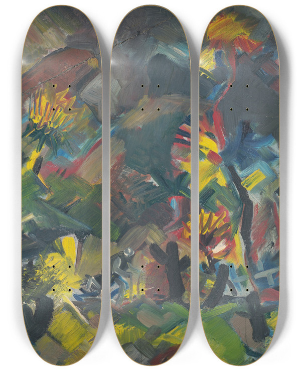 Triptych art skateboard deck of Arnold Peter Weiszkubnan Mountain Landscape by Arnold Peter Weisz-Kubnan (1898-1944)