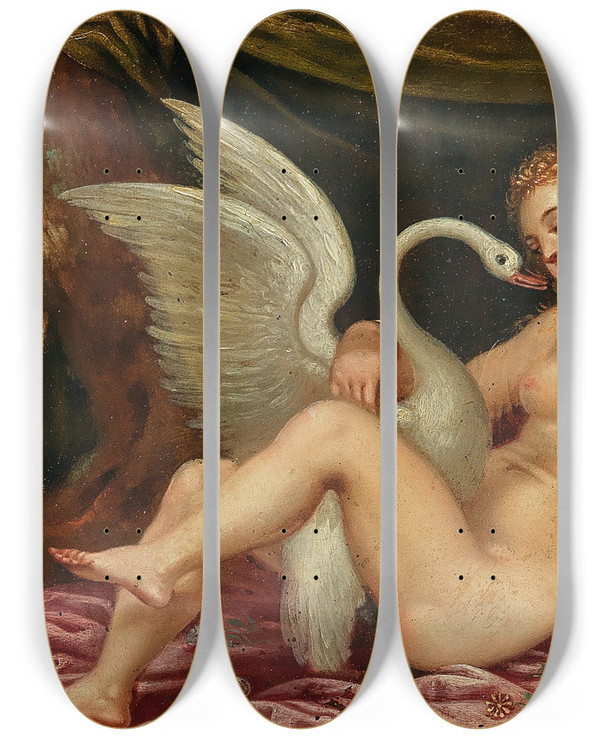 Triptych art skateboard deck of Hans Rottenhammer Leda And The Swan by Hans Rottenhammer (1564-1625)