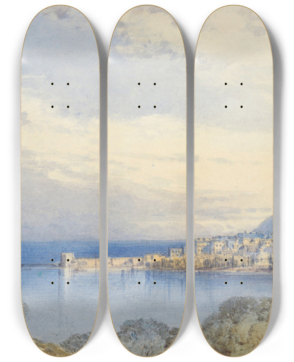 Triptych art skateboard deck of William Callow Menton France by William Callow (1812-1908)