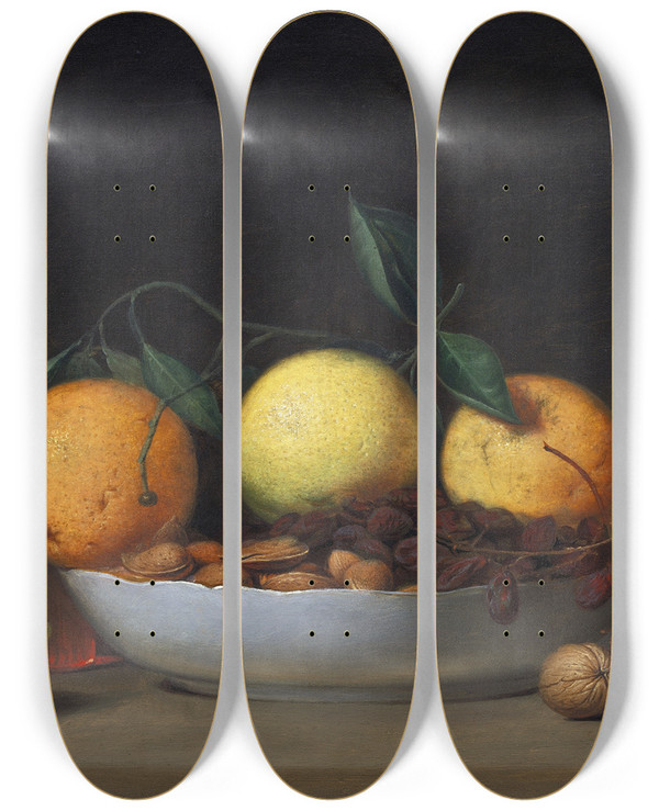 Triptych art skateboard deck of Raphaelle Peale A Dessert by Raphaelle Peale (1774-1825)