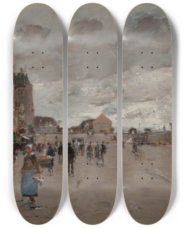 Triptych art skateboard deck of Luigi Loir Place De La Concorde Paris by Loir Luigi (1845-1916)