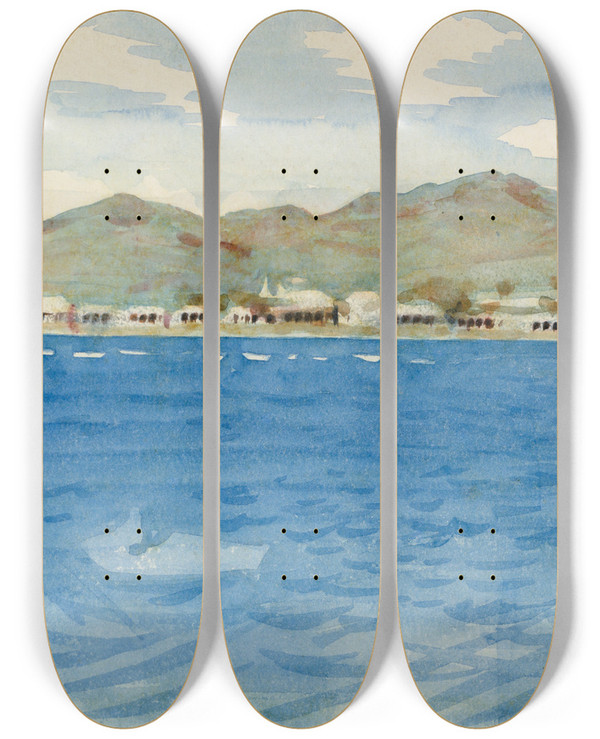 Triptych art skateboard deck of Abbott Handerson Thayer Azores by Abbott Handerson Thayer (1849-1921)