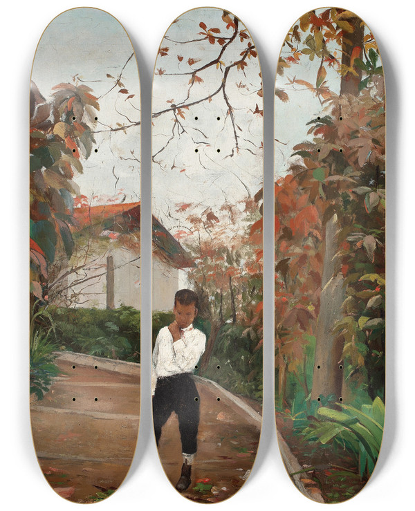 Triptych art skateboard deck of Eliseu Visconti Menino Na Ladeira by Eliseu Visconti (1866-1944)