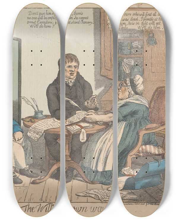 Triptych art skateboard deck of Charles Williams Close Shaveing Or The Will Our Own Way_1 by Charles Williams