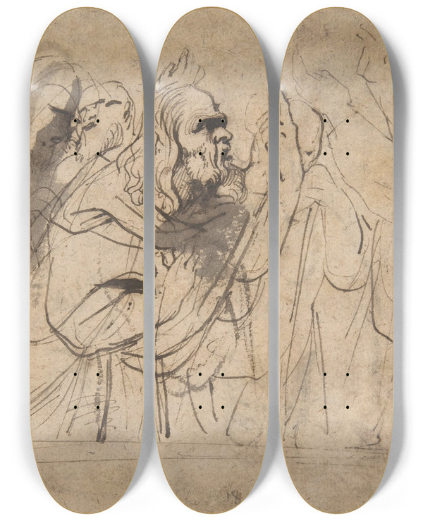 Triptych art skateboard deck of Anthony Van Dyck Christ And The Pharisees by Anthony Van Dyck (1599-1641)