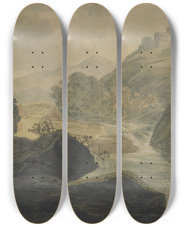 Triptych art skateboard deck of William Payne Mountain Stream by William Payne (1760-1830)