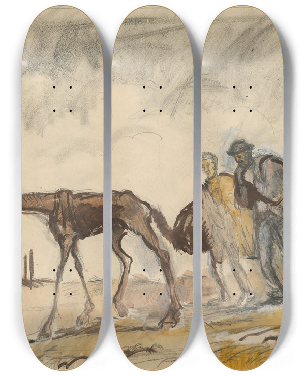 Triptych art skateboard deck of Cyprin Majernk Study For The Lithograph Refugees by Cyprian Majernik (1909-1945)