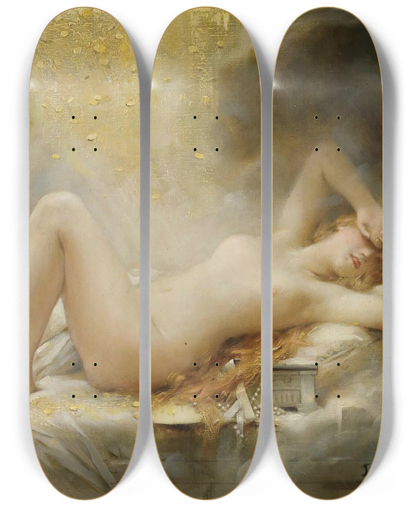 Triptych art skateboard deck of Lon Franois Comerre Danae by Leon Francois Comerre (1850-1916)