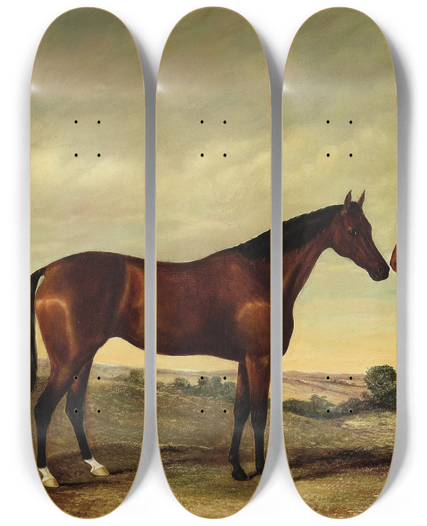 Triptych art skateboard deck of James Clark Pair Of Horses by James Clark (1858-1943)