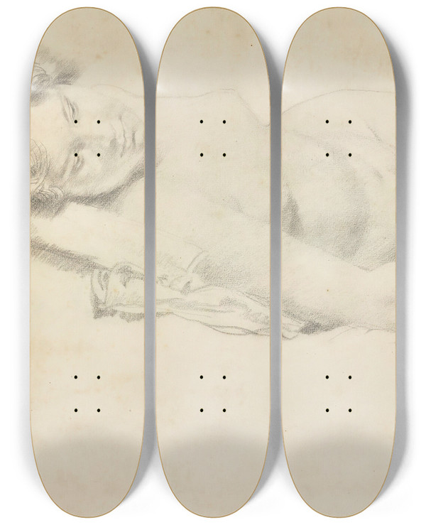 Triptych art skateboard deck of William Orpen Reclining Nude by William Orpen (1878-1931)