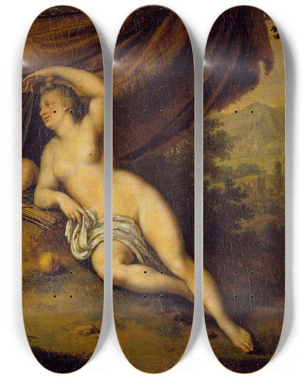 Triptych art skateboard deck of Willem Van Mieris Venus And Cupid by Willem Van Mieris (1662-1747)