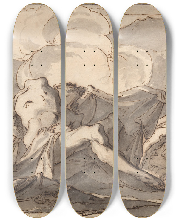 Triptych art skateboard deck of Paul Troger The Dead Christ With Angels by Paul Troger (1698-1762)