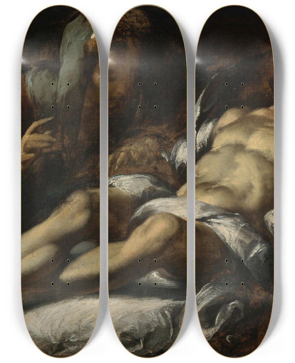 Triptych art skateboard deck of Bernardo Strozzi Piet by Bernardo Strozzi (1581-1644)