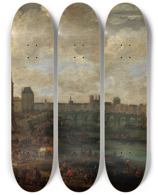 Triptych art skateboard deck of Pieter Casteels La Porte De La Confrence by Pieter Casteels (1684-1749)