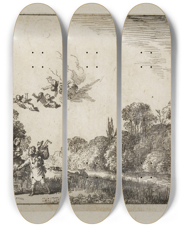 Triptych art skateboard deck of Johann Wilhelm Baur Flucht Nach Gypten_2 by Johann Wilhelm Baur (1607-1640)