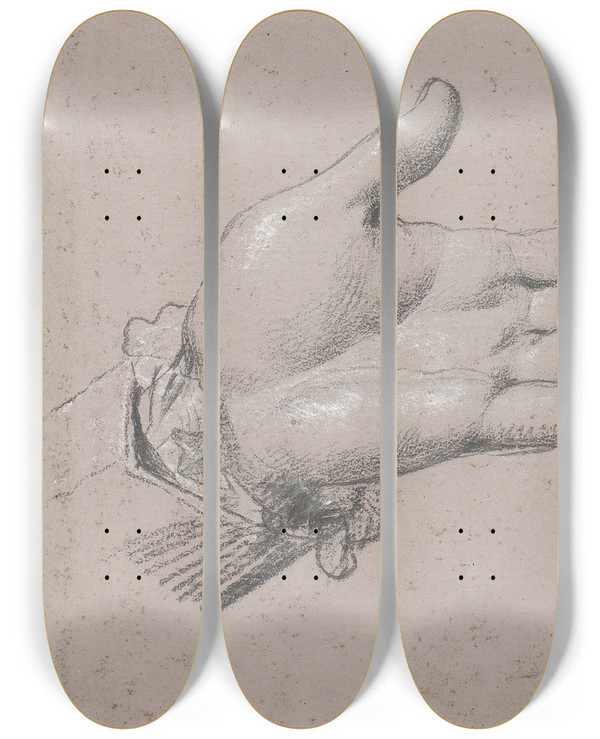 Triptych art skateboard deck of Jens Juel Studie Af En Venstre Hnd Anvendt I Helfigursportrttet Af Frederik Den Sjette Som Kronprins Fra 1786 P Amalienborg by Jens Juel (1745-1802)
