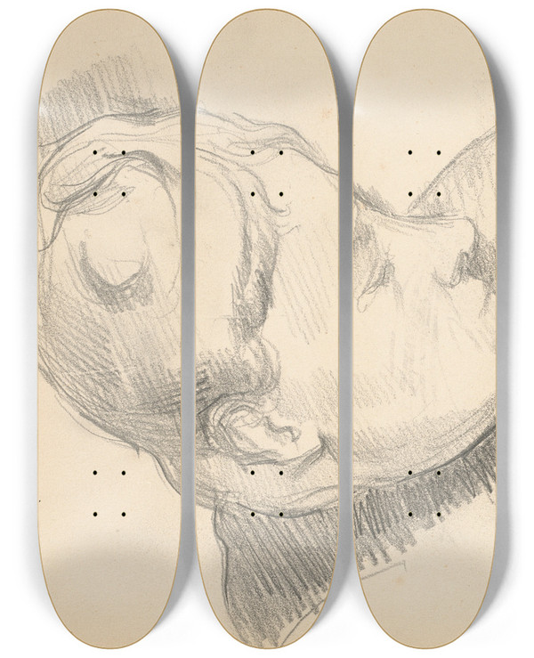 Triptych art skateboard deck of Paul Czanne Madame Czanne With Her Head Lowered by Paul Cezanne (1839-1906)