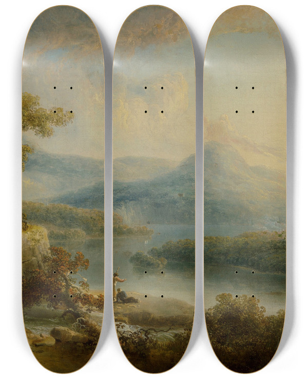 Triptych art skateboard deck of Thomas Doughty Two Fishermen by Thomas Doughty (1793-1856)