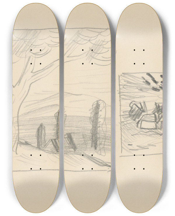 Triptych art skateboard deck of Mikul Galanda Sketchbook_3 by Mikulas Galanda (1895-1938)