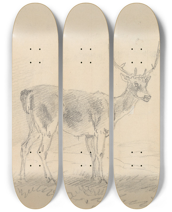 Triptych art skateboard deck of Sawrey Gilpin Buck And Doe by Sawrey Gilpin (1733-1807)