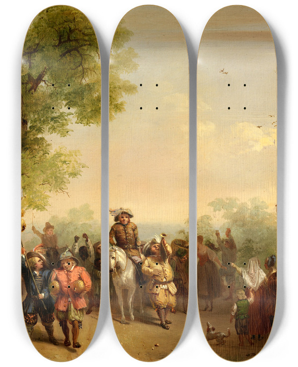 Triptych art skateboard deck of John Gadsby Chapman Triumph Of Stoffel Brinkerhoff On His Return From His Conquests In The East by John Gadsby Chapman (1808-1889)