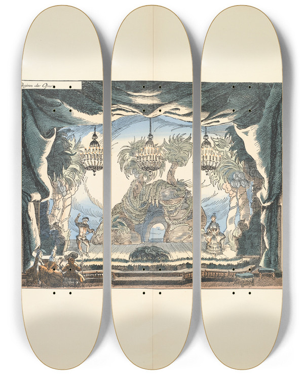 Triptych art skateboard deck of Ernst Stern Beginn Der Oper by Ernst Stern (1876-1954)