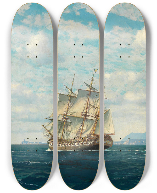 Triptych art skateboard deck of Michael Zeno Diemer South Africa View Of The Cape Of Good Hope by Michael Zeno Diemer (1867-1939)