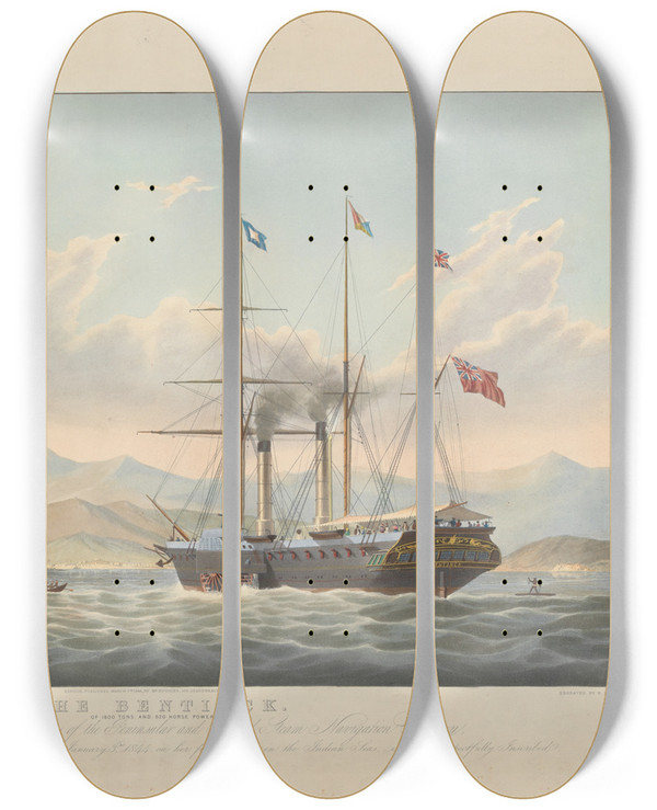 Triptych art skateboard deck of Edward Duncan The Bentinck by Edward Duncan (1803-1882)
