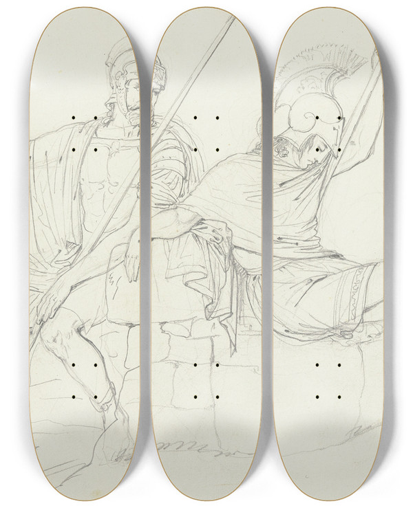 Triptych art skateboard deck of Friedrich Mosbrugger  Two Greek Heroes by Friedrich Mosbrugger (1804-1830)