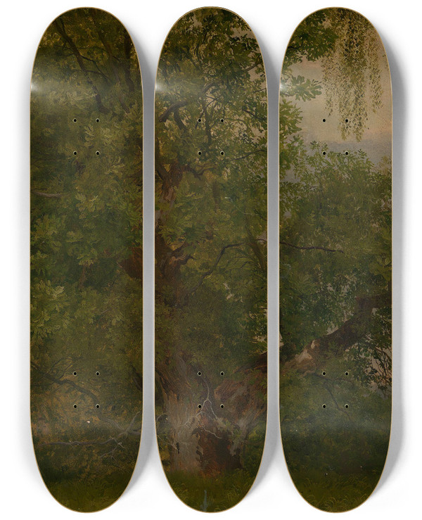 Triptych art skateboard deck of August Cappelen Wood Near Ulefoss by August Cappelen (1827-1852)